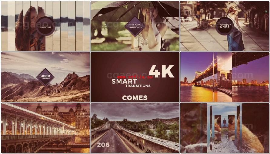 视频剪辑过渡转场包装设计AE模板 4K Smart Transitions